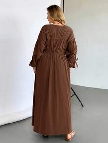 Auralis Vestido de lino talla grande para mujer, vestido simple y elegante de manga larga, ropa casual de mujer para otoño e invierno, nuevo vestido plisado con cintura anudada y dobladillo ancho, vestidos de mujer para otoño, vestidos formales de mujer, vestidos elegantes de mujer, vestido de fiesta, vestido de Acción de Gracias, vestido de mujer de algodón y lino