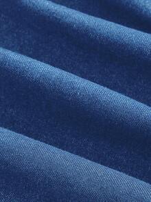 SHEIN MOD 女式休闲修身短袖牛仔衬衫，蓝色 - 中等水洗藍 - 查看 4