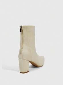 Daringsoles 女式尖头粗跟中筒靴，后拉链，法式踝靴