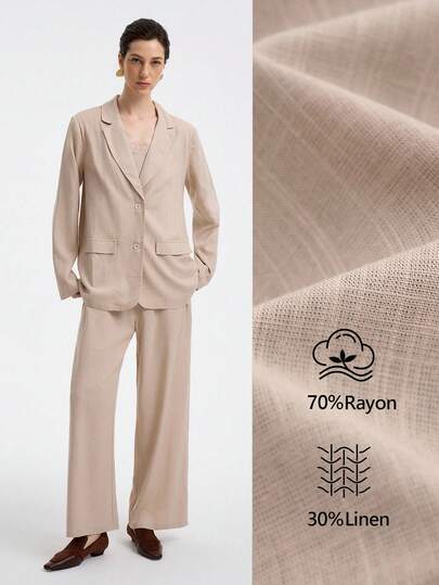 Aalyst Women's Casual Jacket And Overalls Set, Minimalist Solid Color Fall Cloth For Women