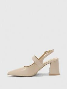 CUCCOO BIZCHIC Women's Fashion Apricot Color Metal Buckle Decor Chunky Heels Pumps, Classic Minimalist Design For Commuting, Dating, Party, Holiday, Wedding For Christmas