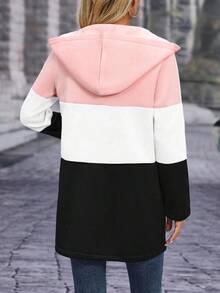 EMERY ROSE 女士休闲撞色拉链连帽夹克，秋季 - 彩色 - 查看 2