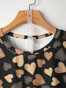 EMERY ROSE Casual Minimalist All-Over Print Plus Size Summer T-Shirt Suitable For Going Out - Multicolor - View 3