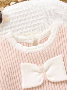 SHEIN Bộ đồ liền thân dệt kim nơ hồng dễ thương cho bé gái, mềm mại và thoải mái, thích hợp mặc hàng ngày, ngoài trời, du lịch, nghỉ mát, ở nhà, nhà trẻ và chơi đùa với bé gái - Màu Hồng baby - Xem 8