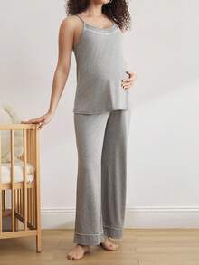 BloomMama 孕妇无袖睡裤套装 - 淺灰色 - 查看 4