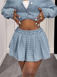 Slaydiva 牛仔百褶裙冬装蓝色牛仔提花裙万圣节服装新年装女式裙子Y2K裙子派对约会 - 淺色水洗藍 - 查看 5