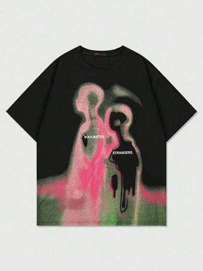 Street Life Camiseta de manga corta con estampado de figura humana de imagen térmica de silueta de calle vintage, para verano