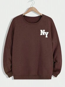 EURMUSE Cotton Men's Plain Solid Color Minimalist Letter Printed Two Pieces Set - Chocolate Brown - View 6
