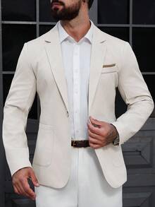 Calvornis Blazer casual, de negocios, minimalista y de uso diario para hombre, blazer casual de color beige crema, champán elegante, estilo "Old Money"
