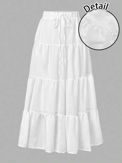 SHEIN EZwear Women's Casual Vacation Multi-Layered Crinkle Chiffon Princess Skirt, Multi-Tiered Cake Skirt, Suitable For Summer Vacation, Girly & Cute Style Chic Dress