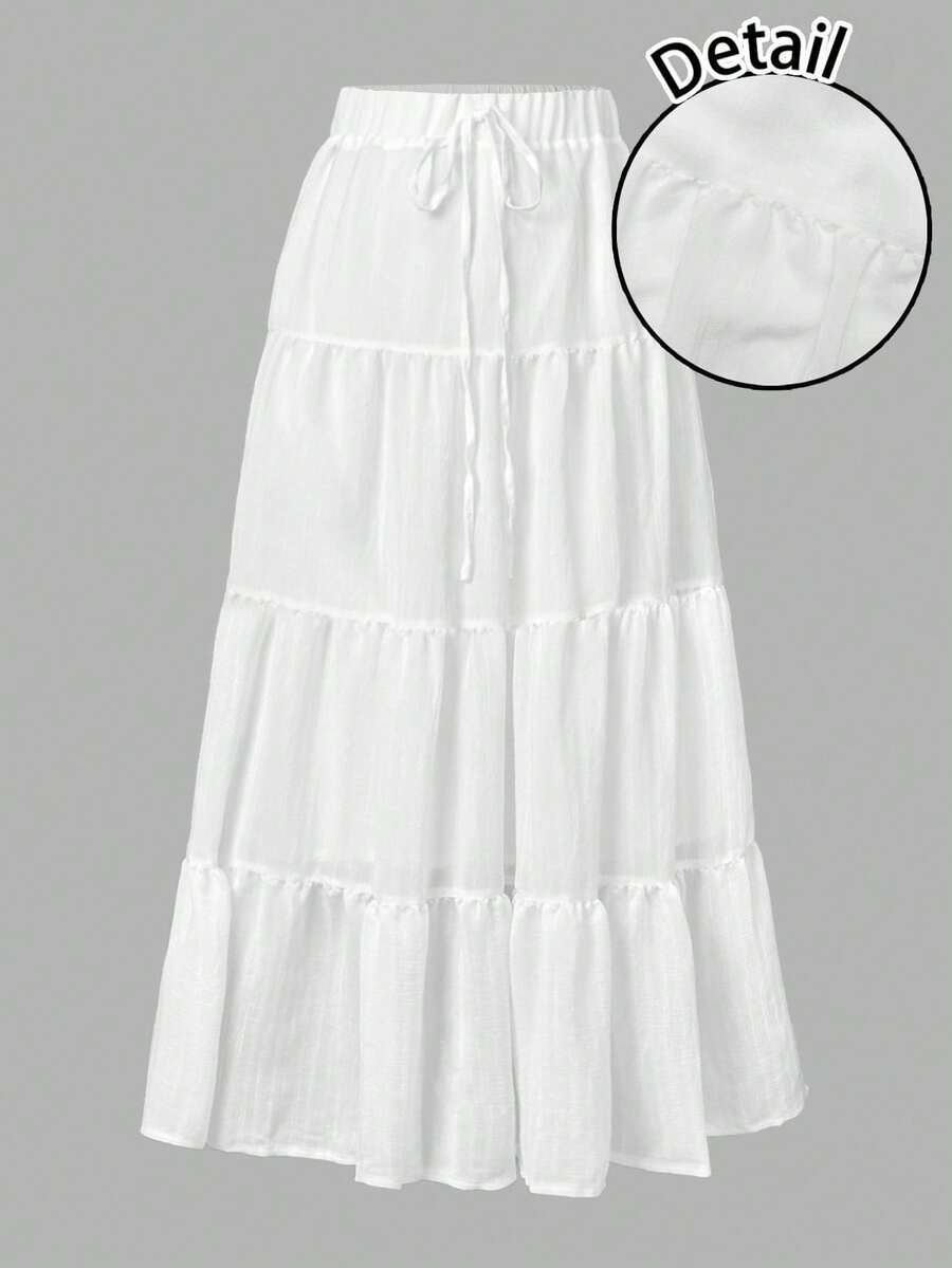 SHEIN EZwear Women's Casual Vacation Multi-Layered Crinkle Chiffon Princess Skirt, Multi-Tiered Cake Skirt, Suitable For Summer Vacation, Girly & Cute Style Chic Dress - Multicolor - View 1