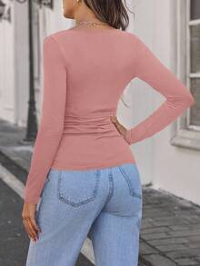 SHEIN 孕妇褶皱长袖T恤 - 藕粉色 - 查看 2