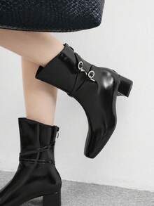 CUCCOO BIZCHIC Women's Pointed Toe Buckle Design Everyday Fashion Mid-Calf High Heel Boots