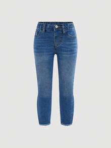 SHEIN 年轻女孩纯色紧身口袋休闲百搭牛仔裤 - 粉色 - 查看 8