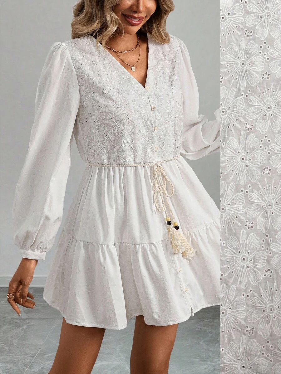 INAWLY Women's Casual Embroidered Waist Belt Elegant Dress Fall Cloth For Women - White - View 1