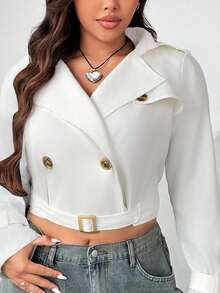 SHEIN EZwear Áo khoác trench coat cổ bẻ màu trắng cỡ lớn - trắng - Xem 7