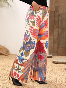 EMERY ROSE Women's High Waist Floral & Animal Print Wide Leg Jeans, Vacation Style - Multicolor - View 6