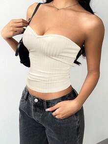 SHEIN BASICS Lässig einfarbiges gestricktes figurbetontes Tube-Top für Frauen