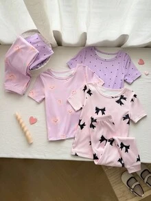 Bộ đồ ngủ 6 món cho bé gái, gồm áo ngắn tay và quần dài, đồ ngủ ôm sát và đồ mặc nhà. Bộ đồ ngủ này phù hợp cho bé gái mặc ở nhà, có thể mặc như đồ ngủ hoặc trang phục thường ngày. Thiết kế đơn giản, dễ phối đồ, cho bé gái vẻ ngoài thời trang và năng động khi ở nhà. Chất liệu vải dệt kim co giãn và thoáng khí, có thể giặt bằng máy, vừa vặn thoải mái và dễ dàng vệ sinh (2 bộ được bán riêng) - Nhiều màu - Xem 3