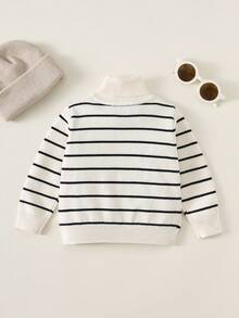 SHEIN 男女宝宝可爱条纹高领毛衣，休闲秋冬宝宝服装，男宝宝冬季套装，男宝宝秋季套装，男宝宝条纹毛衣，男宝宝高领毛衣，男宝宝条纹毛衣 - 彩色 - 查看 2