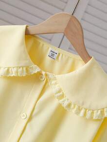 春秋新款彼得潘领蕾丝边时尚宽松长袖白衬衫，清新学院风 - 黃色 - 查看 5