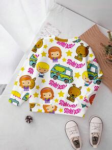 SCOOBY-DOO X SHEIN Áo nỉ cổ tròn dài tay in hình chữ và hoạt hình cho bé gái - trắng - Xem 2