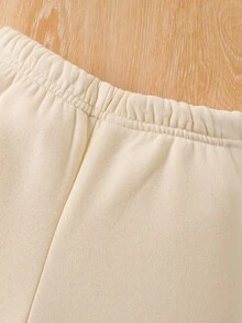 SHEIN 2件套女婴时尚简约彩虹心形字母印花圆领长袖卫衣和裤子套装，适合秋冬季外出 - 彩色 - 查看 3