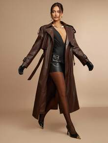 Silquee Women's Coffee Brown Casual Long Sleeve Button Collar Long Trench Coat High Quality Lined Trench Coat Autumn And Winter Women's Halloween Custom Women's Cat Women's Casual Lapel Button PU Coat, Autumn And Winter Imitation Fur Coat, Autumn And Winter Women's Solid Color Winter Fashion PU Coat Jacket Women Christmas, Thanksgiving Suitable For Going Out For Commuting Or Party And Other Occasions,Fall,Brown Jacket - Coffee Brown - View 5