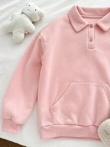 Genkimix Kids 1 件女童针织运动衫，白色蝴蝶结印花，半拉链开合，麻灰色 - 淺灰色 - 查看 6