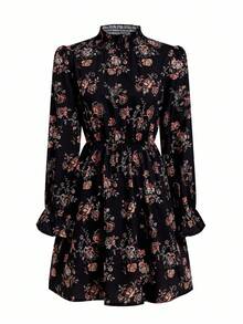 Ellevyn Women's Elegant Floral Print Commuter Dress - Black - View 7
