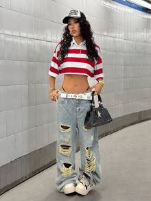 StreetHx Blusa polo de manga corta de uso casual y para ir al trabajo, con rayas azul marino y amarillas, para primavera/verano