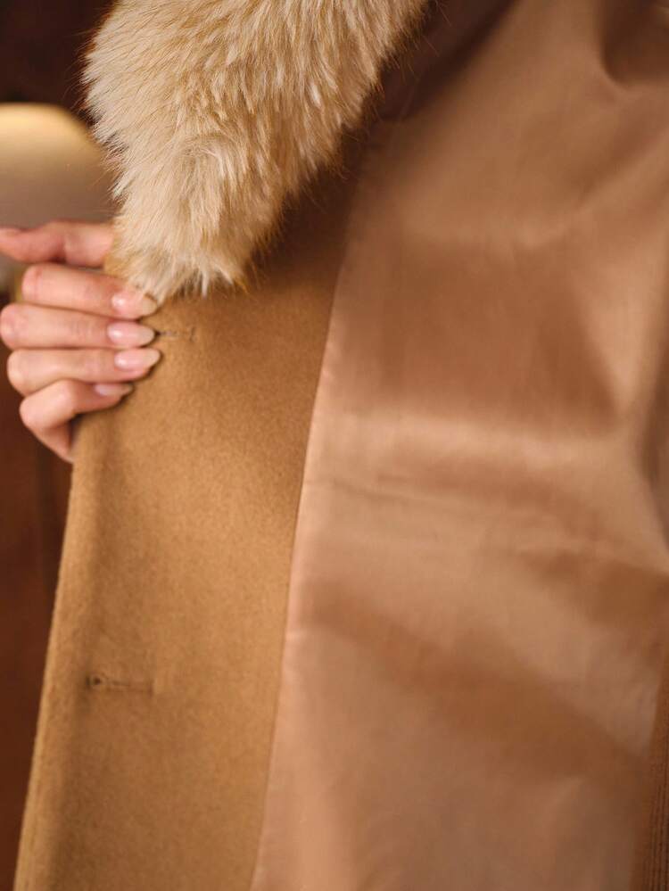KONTRAST KUNSTPELZ KNOPF MANTEL