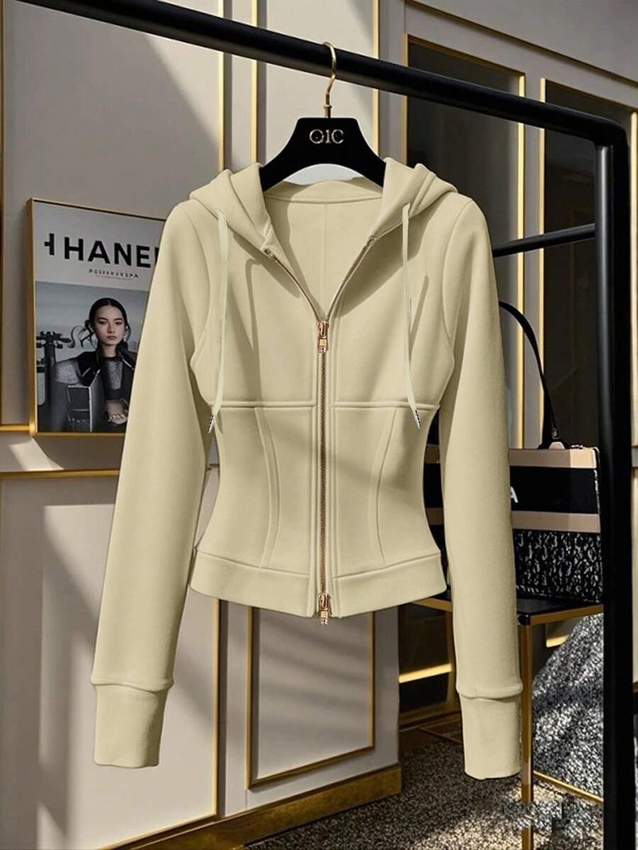 GlowEve Áo hoodie trơn màu thường ngày dành cho nữ - Màu be - Xem 1