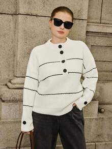 Calvaya New Fashionable Versatile Mock Neck Plus Size Sweater Winter Fall Autumn - White - View 6