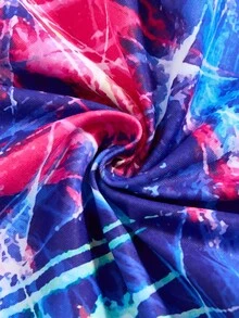 2pcs/Set Girls Colorful Print Off-Shoulder Long Sleeve Top And Tight Colorful Sports Shorts, Girls Clothing Set - Blue - View 8