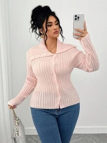 Elenzga Cardigan asymétrique élégant avec décoration de boutons, casual et féminin, rose, grande taille - Rose bonbon - Voir 6