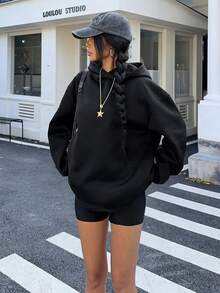 EMERY ROSE 女士水钻十字图案连帽长袖运动衫 - 黑色 - 查看 4