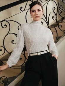 Anewsta 女士优雅串珠网眼长袖衬衫