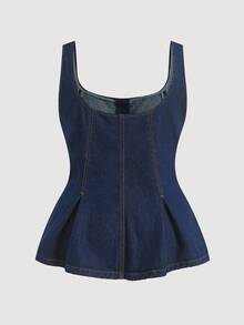 Selenza Plus Size Women Sleeveless Single-Breasted Pleated Hem Casual Washed Top