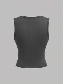 SHEIN Girlism 4pcs/Set Teen Girl's Black, White, Gray U-Neck Fitted Camisole Tops, Versatile Casual All-Match Top, Suitable For All Seasons Basic Tops Girls Basic Tops 3 Packs Tops Fitted Tops Basic Tops Teen - Multicolor - View 12