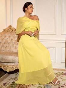 Cravure Vestido de cóctel elegante y versátil personalizado para mujer de talla grande para fiesta o baile - Amarillo - Ver 3