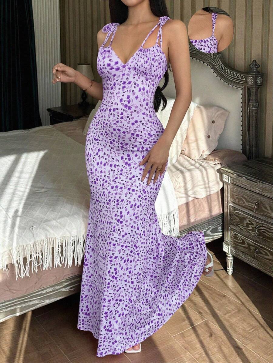 Vestido ajustado con estampado floral diminuto para mujer - Multicolor - Ver 1