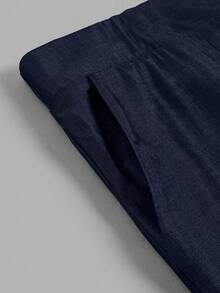 Rometta Pantalones rectos y anchos de pierna ancha de talla grande - Azul Marino - Ver 8