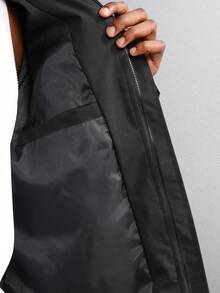 SUMWON 多功能连帽夹克，带多个口袋，全长拉链，都市外套，冬季秋季休闲风格，宽松版型，过渡天气夹克 - 黑色 - 查看 7