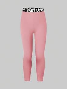 3 chiếc quần legging thể thao thoải mái, cạp chun in chữ, kiểu dáng thời trang cho bé gái, thích hợp cho mùa thu/đông. - Nhiều màu - Xem 5