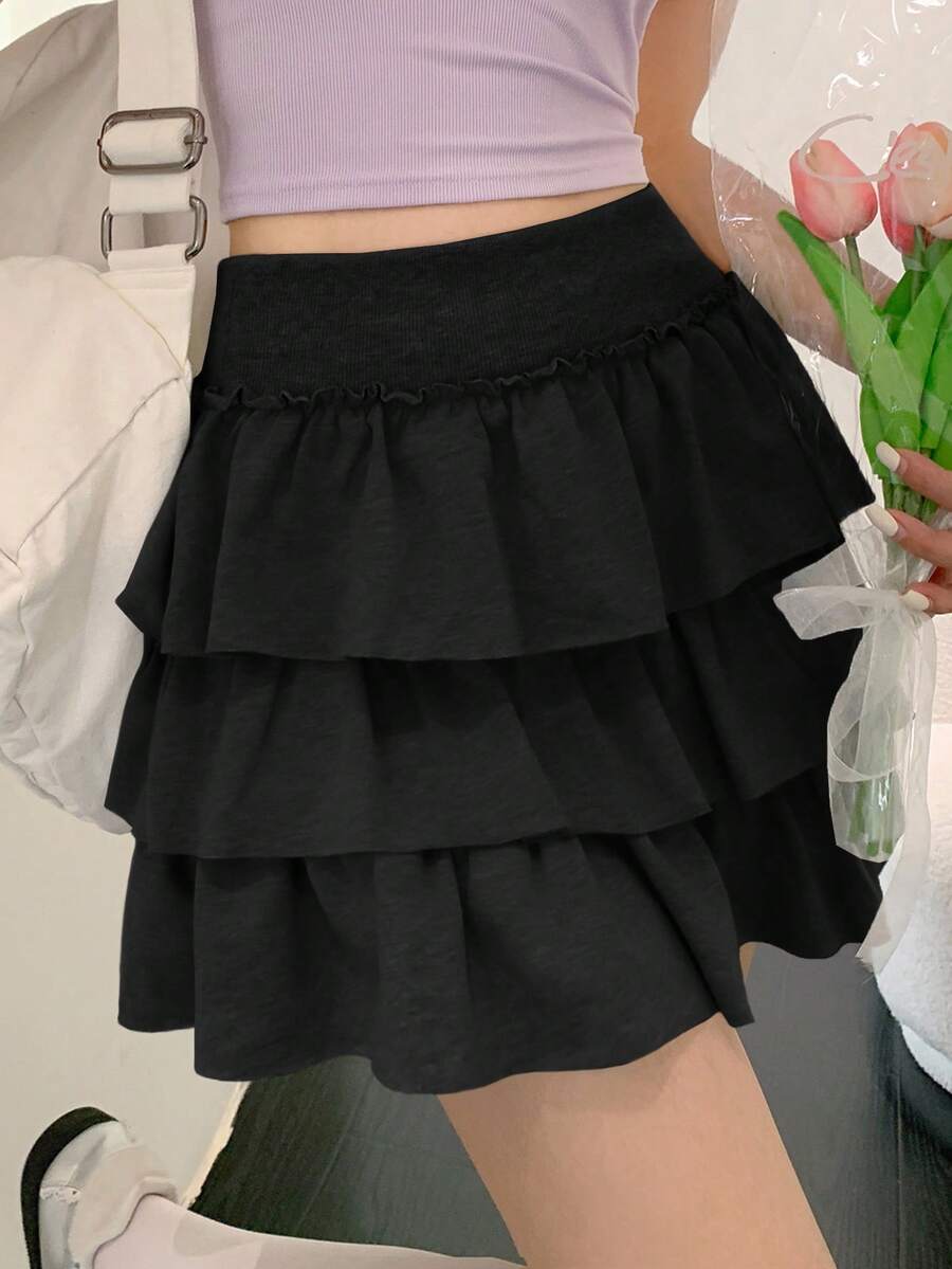 DAZY 女士休闲百褶韩版迷你裙 - 黑色 - 查看 1