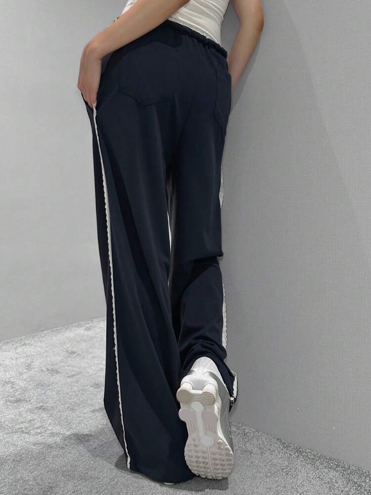 Women's Lace Patchwork Unique Design Loose Casual Wide Leg Pants