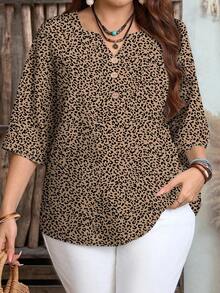 EMERY ROSE Camicia casual con stampa leopardata, adatta per l'autunno, stile da festival di musica country - Multicolore - Visualizzare 3