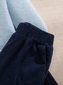 SHEIN Baby Boys Polo Collar Sweater Set, Fashion & Cute, Includes Comfortable & Practical Essentials For Infants, Suitable For Daily, Outdoor, Travel, Daycare, And School Occasions, Spring/Autumn/Winter - Blue - View 4