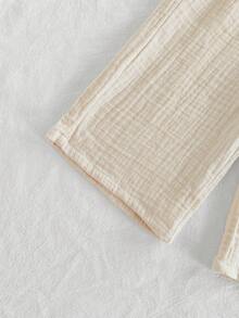 SHEIN Vintaside Kids 2 件套女婴休闲学院风翻领长袖上衣和裤子套装，适合春秋季日常穿着 - 杏色 - 查看 4